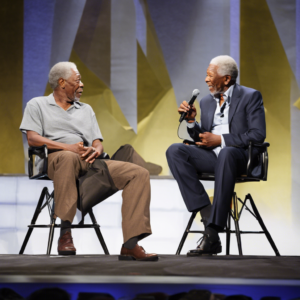 AI-generated image of Morgan Freeman interviewing himself