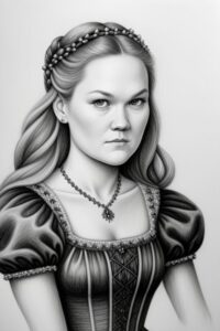 AI-generated sketch of Julia Stiles in Shakespearean costume
