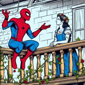 Spiderman and Juliet, AI-generated