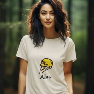 AI model wearing the Alas t-shirt