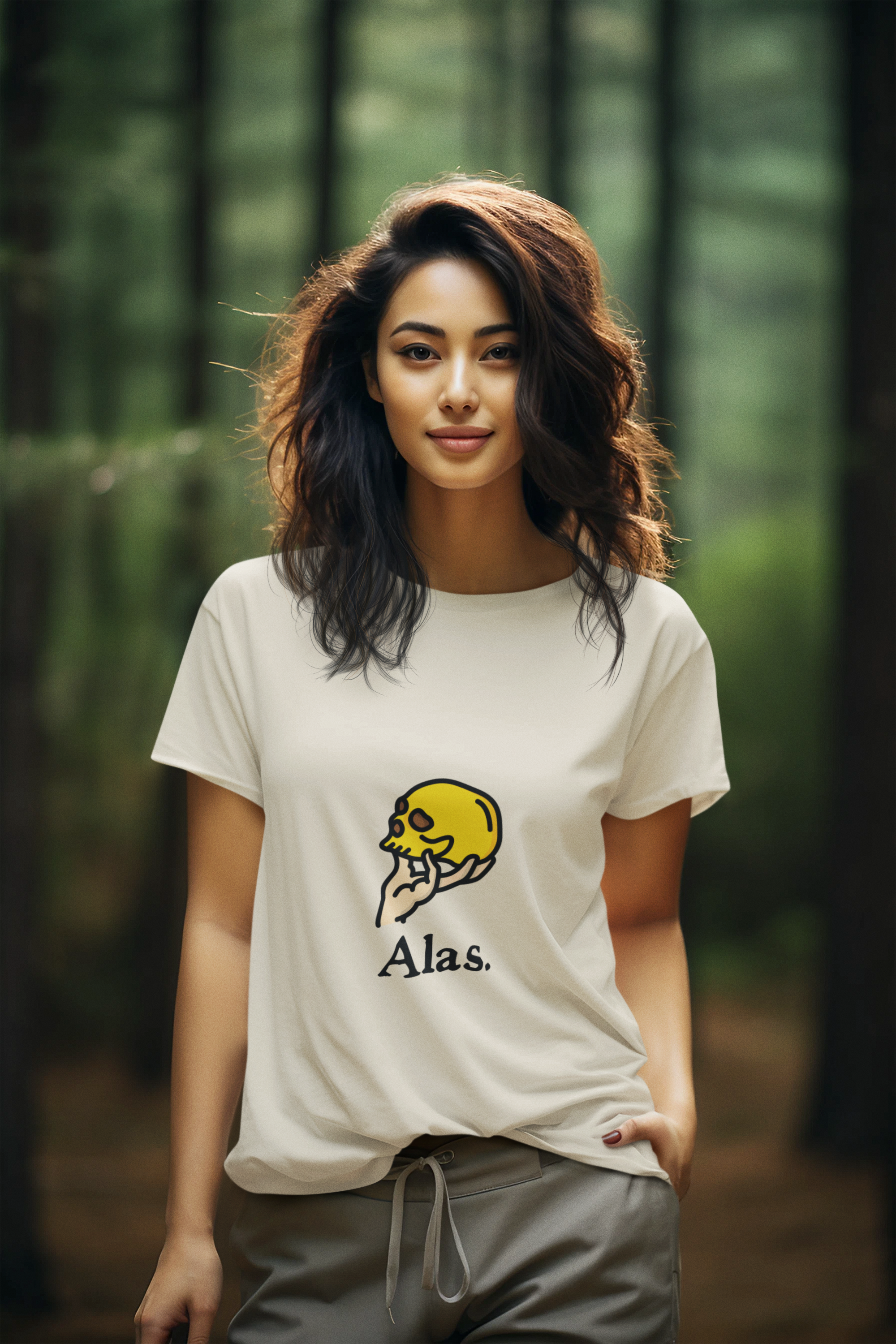 AI model wearing the Alas t-shirt