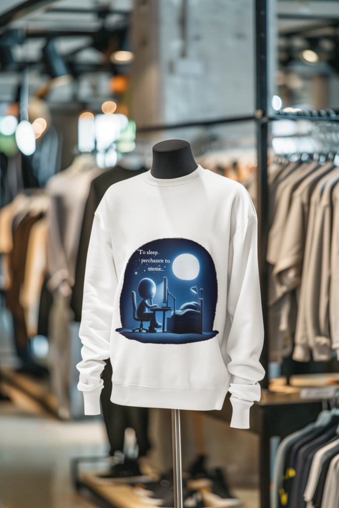 Mannequin with Perchance to Meme sweatshirt