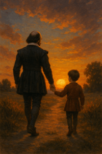 Hamnet walking with his father